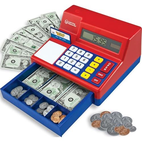 Learning Resources Pretend & Play Calculator Register Toy - Kids Play Set & Credit Card Toy, Register for Kids, Pretend Grocery Store Shopping Playset for Toddlers, Teaching Math Set