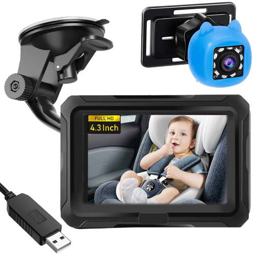 Pecham Car Back Seat Video Monitors, 4.3" HD Car Baby Mirror Camera with Night Vision, Safety Car Seat Camera with 150° Wide Angle