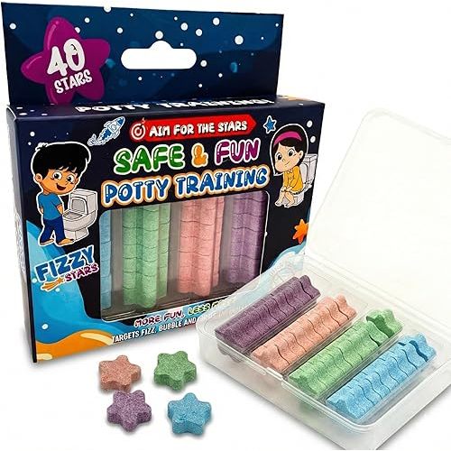 Safe & Fun Potty Training Toilet Targets, 40 Star-Shaped Tablets, Fizzing & Color Changing, 4 Colors, Ditch Those Diapers - Pee Targets for Boys and Kids