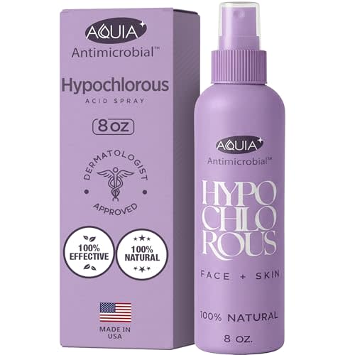 Aquia Hypochlorous Acid Spray for Face and Skin; Facial Cleanser | 8oz Face Mist Hypochlorous Acid Spray for Skin, Acne, Rash, Eczema, Wound | Antimicrobial Facial Cleanser Acne Sprays; Purple 8oz