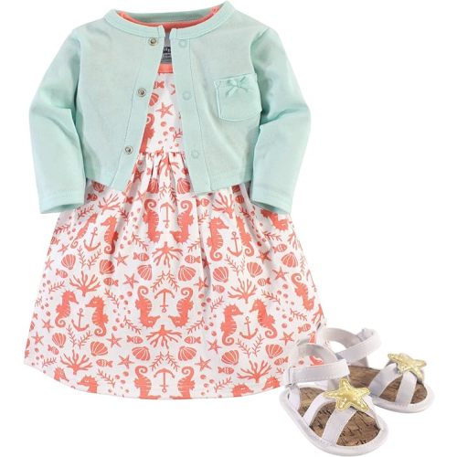 Hudson Baby baby-girls Cotton Dress, Cardigan and Shoe Set