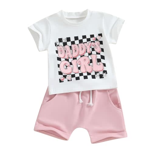 Hnyenmcko Baby Girl Summer Clothes Daddy's Girl T-Shirt and Shorts Set | Daddys Girls Baby Clothes, Short Sleeve Letter Print T Shirt Shorts Set, Summer 2 Piece Outfit, Perfect for Photos & Gifting