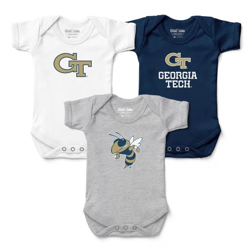 3-Pack Georgia Tech Yellow Jackets Baby Bodysuits - Gold & Navy Infant Apparel Set - Newborn Gift Bundle