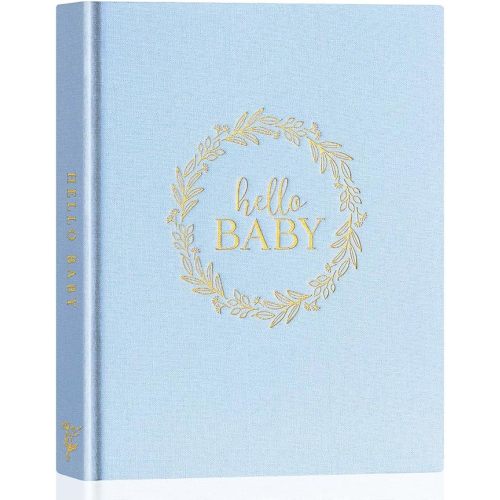 Lanpn Hello Baby Memory Book for Boy Girl - Linen Cover Baby Book Memories Keepsake for New Parents - Newborn Baby First 5 Year Journal Scrapbook Photo Album Baby Milestone Book (Blue, 154 Pages)