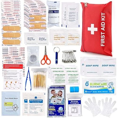 First Aid Kit for Home Car Travel 107 Piece Emergency Kits for Hiking Camping Small Trauma Kit for Boat Vehicle Lightweight Compact Pocket Aid Kit for Sports Outdoor Survival