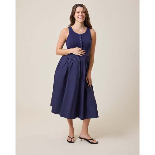 Charlotte Mixed Media Nursing Midi Dress | Black & White Stripe – Kindred Bravely