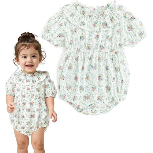 Curipeer Infant Baby Girls Summer Floral Romper Baby Bubble Sleeve Ruffle Romper Outfit 3M-2T