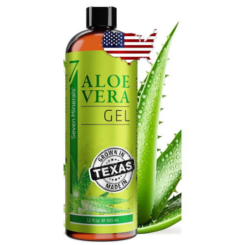 Seven Minerals Organic Aloe Vera Gel – Texas-Grown Fresh Aloe – Vegan, Unscented Gel for Face, Skin, Hair & Sun Care, 12 fl oz