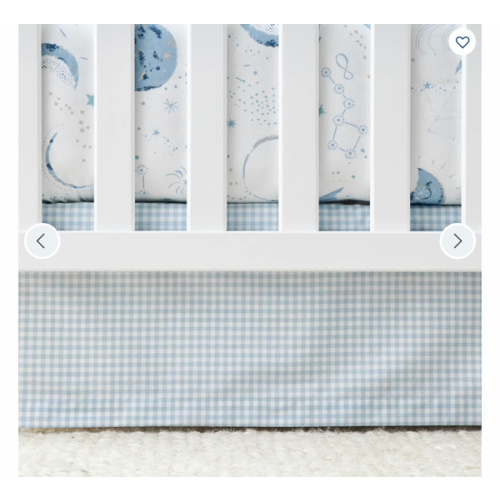 Ditsy Gingham Classic Cool Organic Cotton Percale Tailored Crib Skirt - Blue