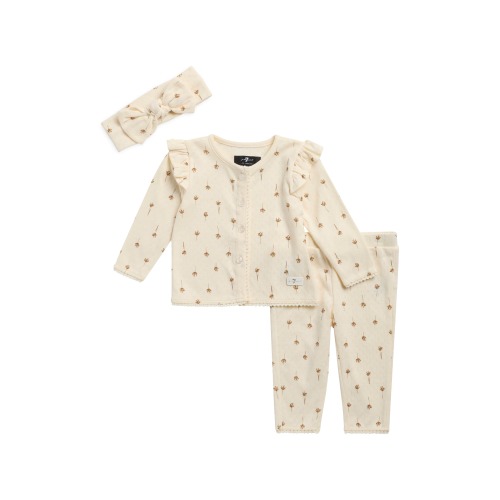 Kids' 3-Piece Ruffle Cardigan, Pants & Headband Set