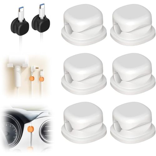 Cord Organizer Holder, 2025 New Desk Cable Management, Cable Clips Organize Phone Charging Cords Holder Organizer Neatly for Home Office Car Desk Nightstand (White, 6 Pack)