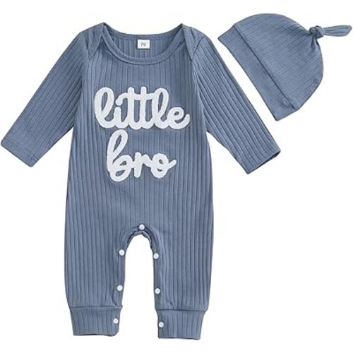 FOMOYUU Newborn Baby Boy Clothes Waffle Letter Embroider Long Sleeve Romper Pullover Tops and Pants Sets Fall Winter Outfits