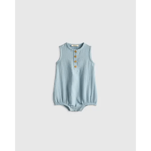 100% Organic Cotton Gauze Bubble Romper in Ocean Breeze