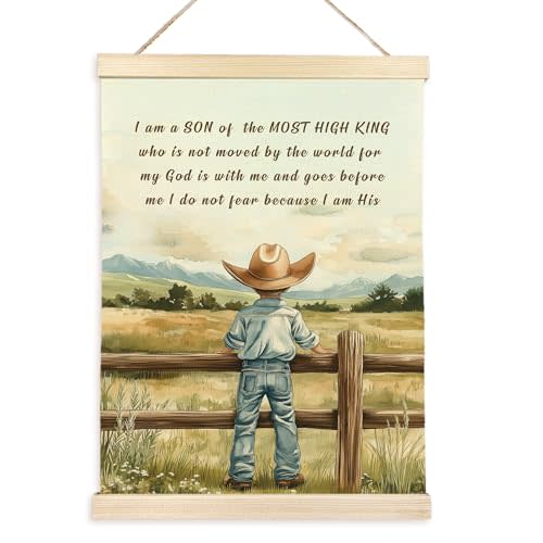 CGBHW Christian Cowboy Poster Hanger Frame, Western Bible Verse Scripture Inspirational Posters Wall Art Hanging Decor，Newborn Baptism Gift for for Boys Toddler Room Nursery Classroom, 12x16Inch