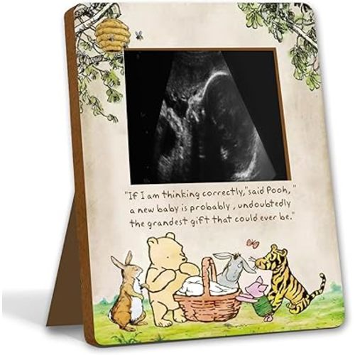 Winnie Baby Shower Decorations Ultrasound Picture Frame Wooden Pregnancy Milestone Sign Keepsake Gifts For Gender Reveal