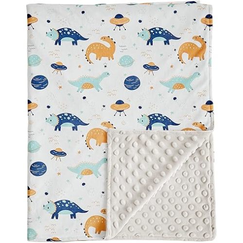 DuShow Dinosaur Baby Blanket for Boys - Ultra Soft Double Layer Minky Blanket with Dotted Backing, Lightweight Receiving Swaddle for Newborns & Toddlers, Nursery, Stroller, Carseat-30x40 Inches