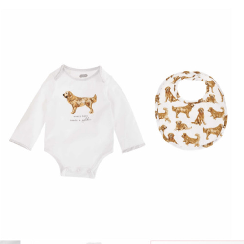Golden Dog Bodysuit and Bib Set | Mud Pie