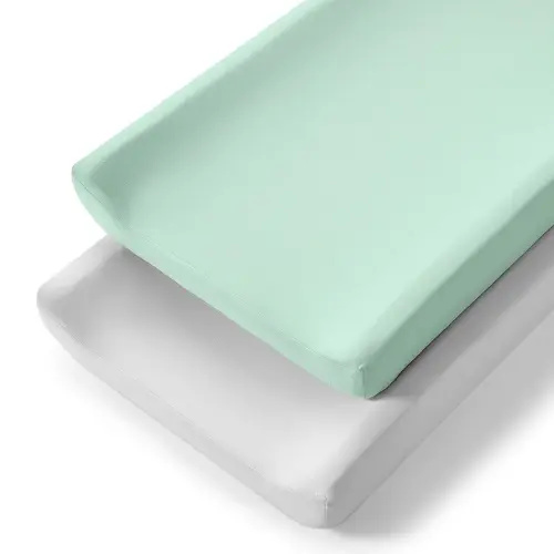 TILLYOU Changing Pad Cover Set in Soft Jersey Material - Fits 32"/34''x16 Contoured Pad for Babies, Lt Green & Lt Gray