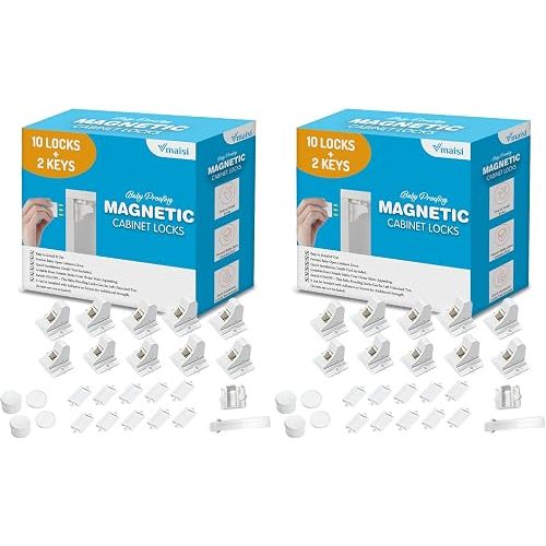 Vmaisi Adhesive Magnetic Locks for Cabinets & Drawers (10 Locks and 2 Keys) (Pack of 2)
