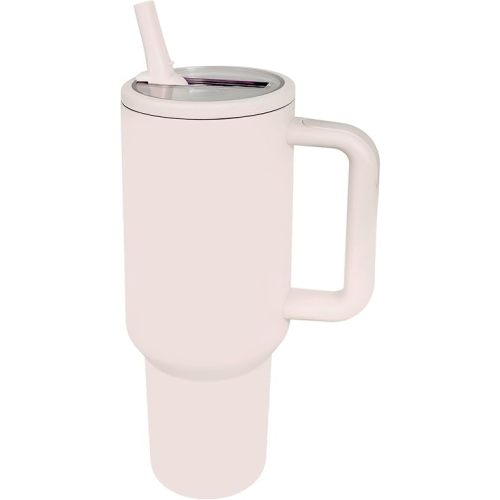 40 oz Insulated Tumbler with Handle,Flip Straw,Lid & Rubber Base Stainless Steel Water Bottle - Leak Proof Vacuum Insulated Mug BPA Free Reusable Travel Cup Gifts for Women/Men (rose quartz1)