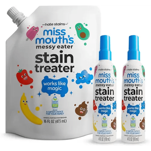 Miss Mouth’s Messy Eater Stain Treater Refill Ready Kit - 2 Pack Stain Remover Spray and 16oz Refill Pouch - Newborn & Baby Essentials - Food, Grease, Coffee Off Laundry, Underwear, Fabric