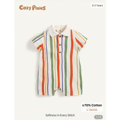 Cozy Pixies Baby Boy Colorful Striped Lapel Short Sleeve