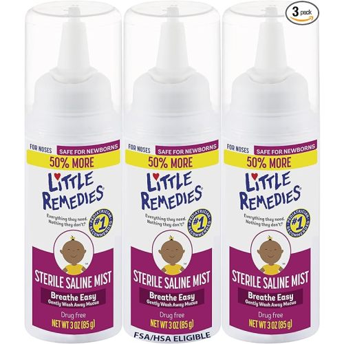 Little Remedies Sterile Baby Saline Nasal Mist, Safe for Newborns to Relieve Stuffy and Dry Noses, 3 Fl Oz, Pack of 3