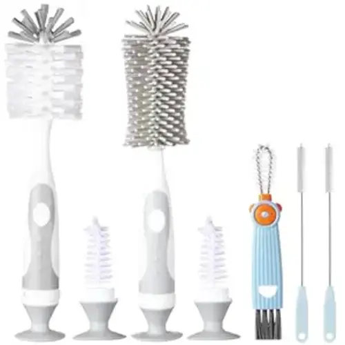 5-in-1 Baby Bottle Cleaner Set, Including Nylon & Silicone Bottle Brush, Cap, Straw & Nipple Brushes, BPA-Free (Grey)