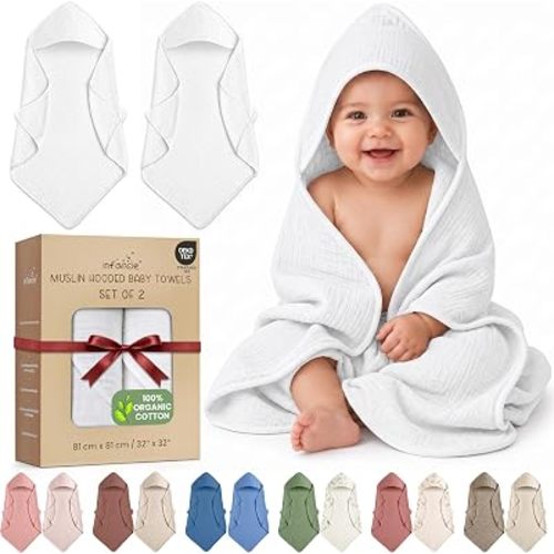 100% Organic Cotton 2 PK Muslin Baby Hooded Towels Newborn 81x81cm