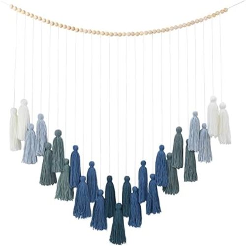 DrCor Ombre Green Boho Macrame Garland – Rustic Yarn Wall Hanging for Living Room, Bedroom or Entryway Decor, Forest Green Mantel Banner, Farmhouse Party or Wedding Decoration