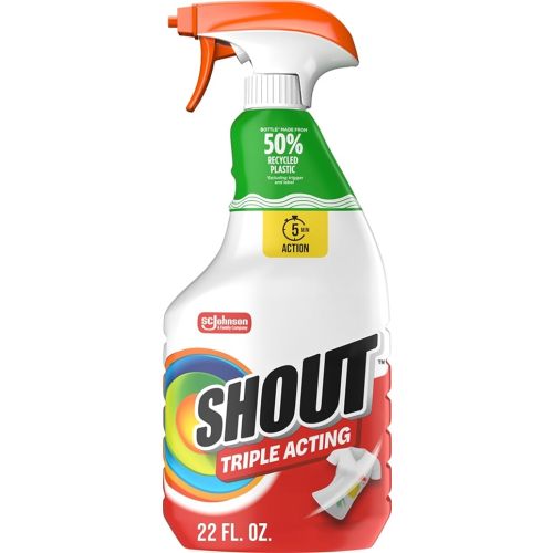 Shout Active Enzyme Laundry Stain Remover Spray, Triple-Acting Formula Clings, Penetrates, and Lifts 100+ Types of Everyday Stains - Prewash Spray 22oz