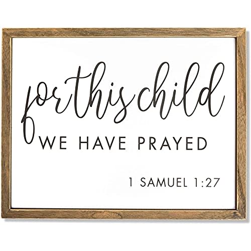 Farmlyn Creek Scripture Wall Art For This Child We Have Prayed Sign - 15 x 11.8 in, Brown Rustic - Gender Neutral Nursery & Playroom Decor - Christian Signs & Bible Verse Wall Decor