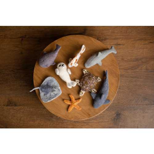 Felted Wool Sea Animals Toy for Newborn Photography Props (Shark, Dolphin, Whale, Seal, Turtle, Koi Fish, Stingray, Starfish)