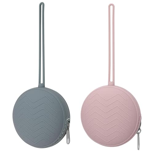 2-Pack Silicone Pacifier Holder Case - BPA-Free Pacifier Holder Pouch for Baby Boys & Girls- Portable & Dishwasher Safe Soother Container for On-the-Go Use (Dusty Lilac/Tradewinds)