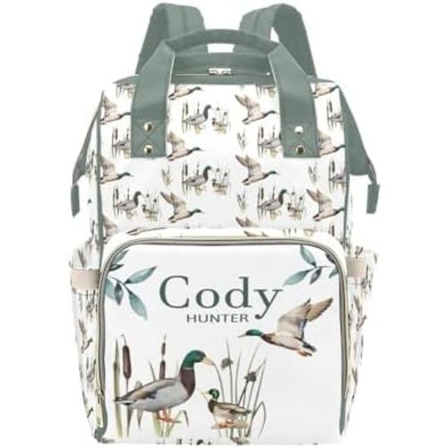 Personalized Diaper Bag Backpack for Women, Custom Name Nursing Mommy Daypack, Diaper Bag for Girls Boys, New Mom Gifts (Wild Duck)