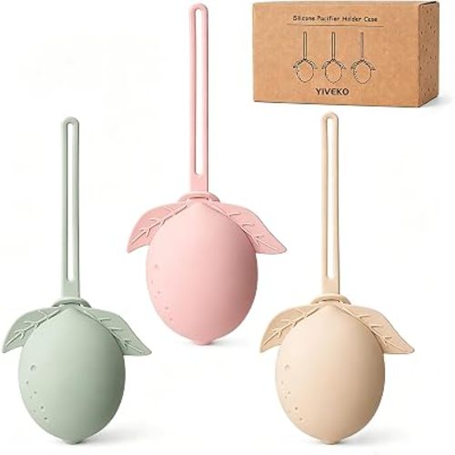 Silicone Pacifier Holder Case Binky Holder Silicone Pacifier Case for Boys Girls Portable Paci Pouch for Newborns 3 Pack-Ivory+Sage+Blush