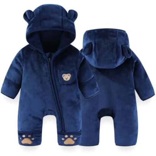 Fairy Baby Newborn Baby Bear Outfit With Fold-Over Mittens Footies Thin Fleece Romper Hooded Jumpsuit Winter Coat Girls Boys