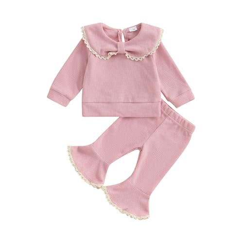 Madjtlqy Baby Girl Fall Winter Outfits Clothes Long Sleeve Doll Collar Sweatshirt Tops + Bell Bottoms Set