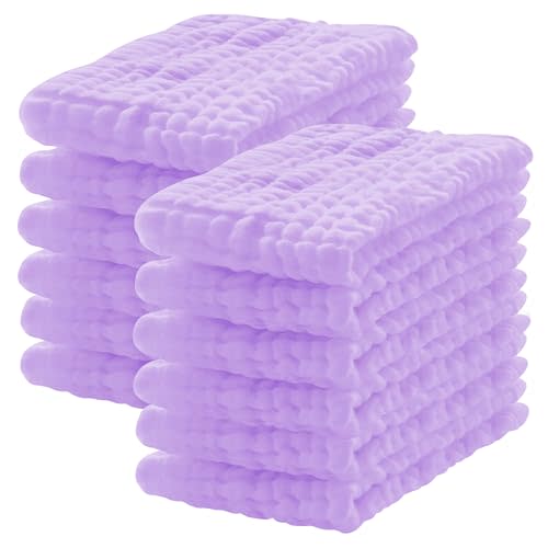 Lovely Care 12 Pack Muslin Burp Cloths 100% Cotton Muslin Cloths Large 20''x10'' Extra Soft and Absorbent Baby Burping Cloth - Purple
