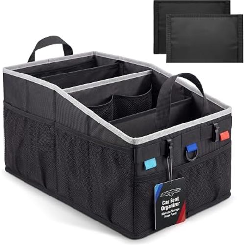 Car Seat Organizer Front/Back with Tactical Hooks & Cup Holders