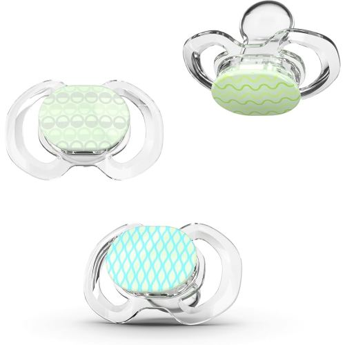 Smilo Baby Pacifier with Orthodontic Design for Healthy Dental Development - Stage 1 for Babies 0-3 Months - Pack of 3X 100% Silicone Newborn Pacifiers BPA Free - Glow-in-The-Dark