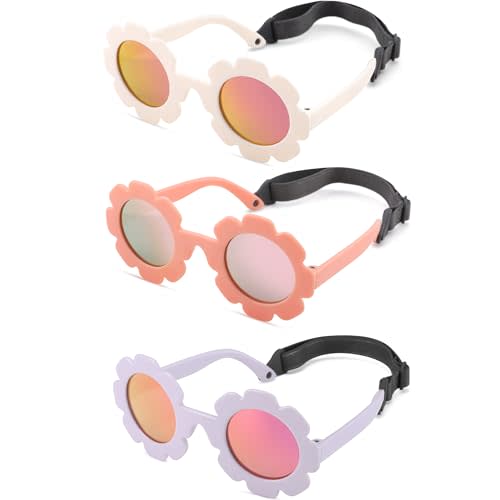 GLARDEFE Polarized Baby Sunglasses with Strap - Unbreakable Infant Flowers Sunglasses for Newborn Girls Boys Age 0-12 Months
