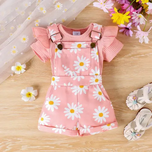 Tots on Trend Daisy Overall Set (Peach) 6-12 months