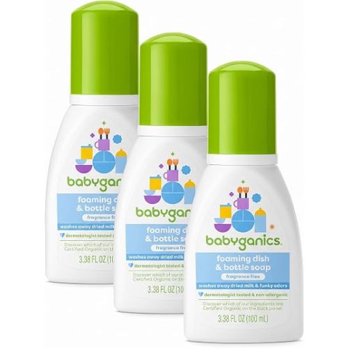 Babyganics Foaming Dish and Bottle Soap, Fragrance Free, 3.38 Ounce (Pack of 3)