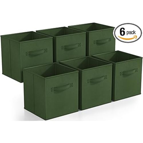 Sorbus Foldable Storage Cubes - 6 Fabric Baskets for Organizing Pantry, Shelf, Toy Box, Cubby, Closet Organizer - 11 Inch Collapsible Closet Organizers and Storage Bins (Dark Green 6 Pack)