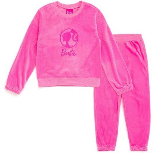 Barbie Little Girls Velour Sweatshirt and Jogger Pants Outfit Set Pink Barbie 7-8