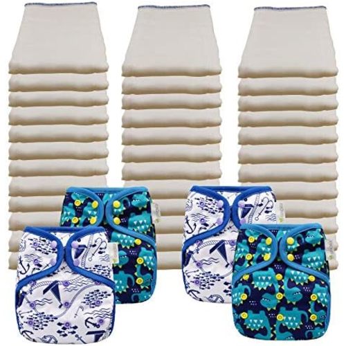 OsoCozy Economy Prefold Cloth Diaper Package - 3 Dozen Unbleached 100% Cotton Prefold Diapers & 4 One-Size Diaper Covers