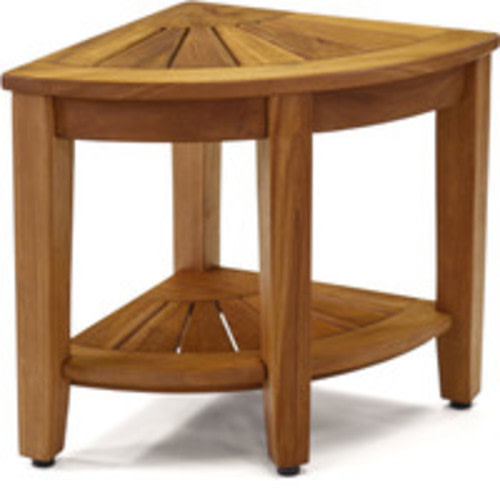 Corner Teak Shower Bench with Shelf - Great For Small Spaces! I AquaTeak