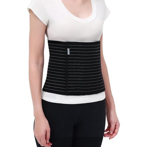 Abdominal Binder Post Surgery - Premium Belly Band for Stomach Support & Compression - Promote Recovery for Postpartum, Hysterectomy, Tummy Tuck, Hernia - Durable No-Fray Belly Wrap Waist Band (Size M, 9" High, Black)