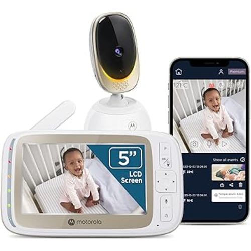 Motorola Nursery WiFi Video Baby Monitor with Camera and Audio, 5" Screen, HD Camera, Remote Pan-Tilt-Zoom, Smartphone App Access, 2-Way Talk, Night Vision, Temperature and Motion Alerts - VM85
